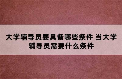 大学辅导员要具备哪些条件 当大学辅导员需要什么条件